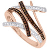 Red Diamond Designer Cocktail Ring 10K Rose Gold Fashion Right Hand Band 1/4 Ct.