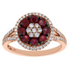 18K Rose Gold Red Ruby & Diamond Flower Ladies Right Hand Cocktail Ring 0.97 Tcw