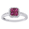 Diamond Genuine Red Ruby Cocktail Ring 14K White Gold Square Design 0.67 Tcw.
