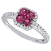 Diamond Genuine Red Ruby Cocktail Ring 14K White Gold Square Design 0.67 Tcw.