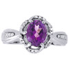 Diamond 10K White Gold Created Oval Amethyst Fashion Cocktail Ring 1.75 tcw.