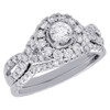 14K White Gold Ladies Round Solitaire Diamond Halo Wedding Ring Bridal Set 1 ctw