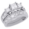 14K White Gold 3 Stone Princess Diamond Engagement Ring Bridal Set 2.50 Ct.