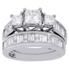 14K White Gold 3 Stone Princess Diamond Engagement Ring Bridal Set 2.50 Ct.
