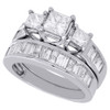 14K White Gold 3 Stone Princess Diamond Engagement Ring Bridal Set 2.50 Ct.