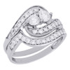 14K White Gold 2 Stone Solitaire Diamond Bridal Set Engagement Ring + Band 1 Ct.