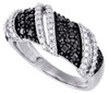 Ladies Black Diamond Fashion Band .925 Sterling Silver Ring 0.16 Ct.