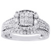 Diamond Wedding Ring 10K White Gold Round Baguette Engagement Bridal Set 3/4 Tcw