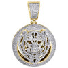 10K Yellow Gold Diamond Circle Medallion Tiger Face Pendant 1.60" Charm 0.85 CT.
