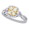 14K White Gold Natural Yellow Diamond Flower Set Bypass Engagement Ring 1 Ct.