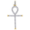 10K Yellow Gold Round Diamond Ankh Cross Pendant 1.75" Mens Prong Set Charm 1 ct