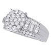 10K White Gold Round & Baguette Diamond Circle Cluster Engagement Ring 1 CT.