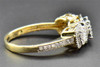 Diamond Engagement Ring 14K Yellow Gold 3 Stone Double Halo Antique Style 1/2 Ct