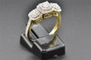 Diamond Engagement Ring 14K Yellow Gold 3 Stone Double Halo Antique Style 1/2 Ct
