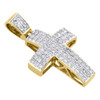 10K Yellow Gold Real Mini Diamond 3 Row Dome Cross Pendant 1.10" Charm 0.60 CT.