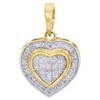 10K Yellow Gold Round Diamond Double Frame Heart Pendant 0.7" Pave Charm 0.15 CT