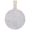 10K Yellow Gold Diamond Cluster Border Dome Medallion Pendant 2" Charm 2.75 CT.
