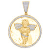 10K Yellow Gold Real Diamond Praying Angel Medallion Pendant 1.65" Charm 1/2 CT.