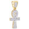 ägyptischer Ankh-Kreuz-Anhänger aus 10 Karat Gelbgold mit echten Diamanten, 1,50 Zoll Pavé-Charm, 1/2 ct