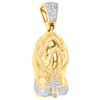 10K Yellow Gold Diamond Praying Hand Rosary Cross Pendant 1.3" Pave Charm 1/4 CT