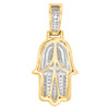 10K Yellow Gold Real Diamond Ancient Hamsa Hand Pendant 1.25" Pave Charm 1/2 CT.