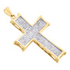 10K Yellow Gold Real Diamond Cross Concave Frame Pendant 1.6" Pave Charm 1/2 CT.