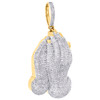 10K Yellow Gold Real Diamond Puffy Praying Hands Pendant 1.9" Pave Charm 1.88 CT