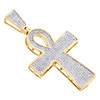10K Yellow Gold Genuine Diamond Ankh Cross Pendant 1.85" Puffed Charm 3/4 CT.
