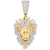 10K Yellow Gold Genuine Diamond Lion Head Face Pendant 1.80" Pave Charm 1.50 CT.