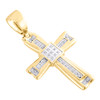 10K Yellow Gold Real Diamond Tier Frame Fancy Cross Pendant 1.60" Charm 1/10 CT.