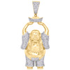 10K Yellow Gold Diamond Happy Lucky Hands Up Buddha Pendant 2.80" Charm 1.63 CT.