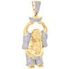 10K Yellow Gold Diamond Happy Lucky Hands Up Buddha Pendant 2.80" Charm 1.63 CT.