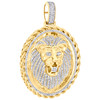 10K Yellow Gold Diamond Lion Head Oval Rope Frame Border Pendant 2.1" Charm 1 CT