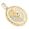 10K Yellow Gold Diamond Lion Head Oval Rope Frame Border Pendant 2.1" Charm 1 CT