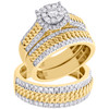 10K Yellow Gold Diamond Trio Set Matching Halo Engagement Ring & Band 1.25 Ct.