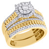 10K Yellow Gold Diamond Trio Set Matching Halo Engagement Ring & Band 1.25 Ct.