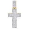 10K Yellow Gold Round & Princess Diamond Cross Pendant 2" Domed Charm 1.75 ct.