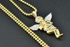 Diamond Angel Pendant .925 Sterling Silver Yellow Finish Charm Moon-Cut Chain