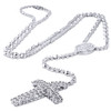 Sterling Silver Mens Round Diamond Rosary Chain 42" Necklace Domed Cross 2 Ct.