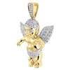 Diamond Angel Pendant Mens 10K Yellow Gold Round Pave Wings Charm 0.50 Tcw.