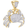 10K Yellow Gold Real Diamond Crab Zodiac Cancer Pendant 1.50" Pave Charm 1.85 CT