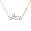 14K Rose Gold Diamond Statement LOVE Script Letter Necklace Pendant Charm .21 Ct