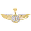 10K Yellow Gold Diamond Bentley Pendant Mens Flying B Logo Wing Charm 0.59 Ct.