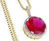 Diamond Pendant 10K Yellow Gold Round Halo Created Ruby Fashion Charm 0.15 Ct.