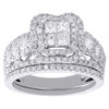 14K White Gold Diamond Bridal Set Quad Engagement Ring + Wedding Band 1.75 CT.