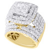 14K Yellow Gold Quad Diamond Bridal Set Engagement Ring + Wedding Band Halo 5 CT