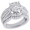 14K White Gold Round Diamond Bridal Set Flower Engagement + Wedding Rings 2 CT.