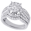 14K White Gold Round Diamond Bridal Set Flower Engagement + Wedding Rings 2 CT.