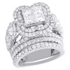 14K White Gold Quad Diamond Bridal Set Engagement Ring + Wedding Band Halo 5 CT.