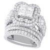 14K White Gold Quad Diamond Bridal Set Engagement Ring + Wedding Band Halo 5 CT.